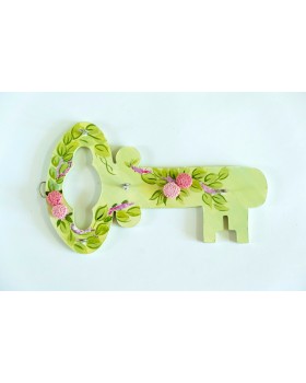 Happy Threads Key Holder With Crochet Motifs (Green & Pink)